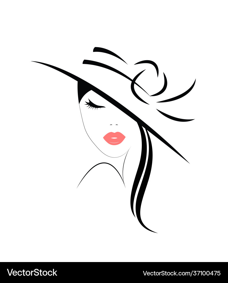 Logo woman in hat with long hair Logo woman in hat with long hair Vector Image