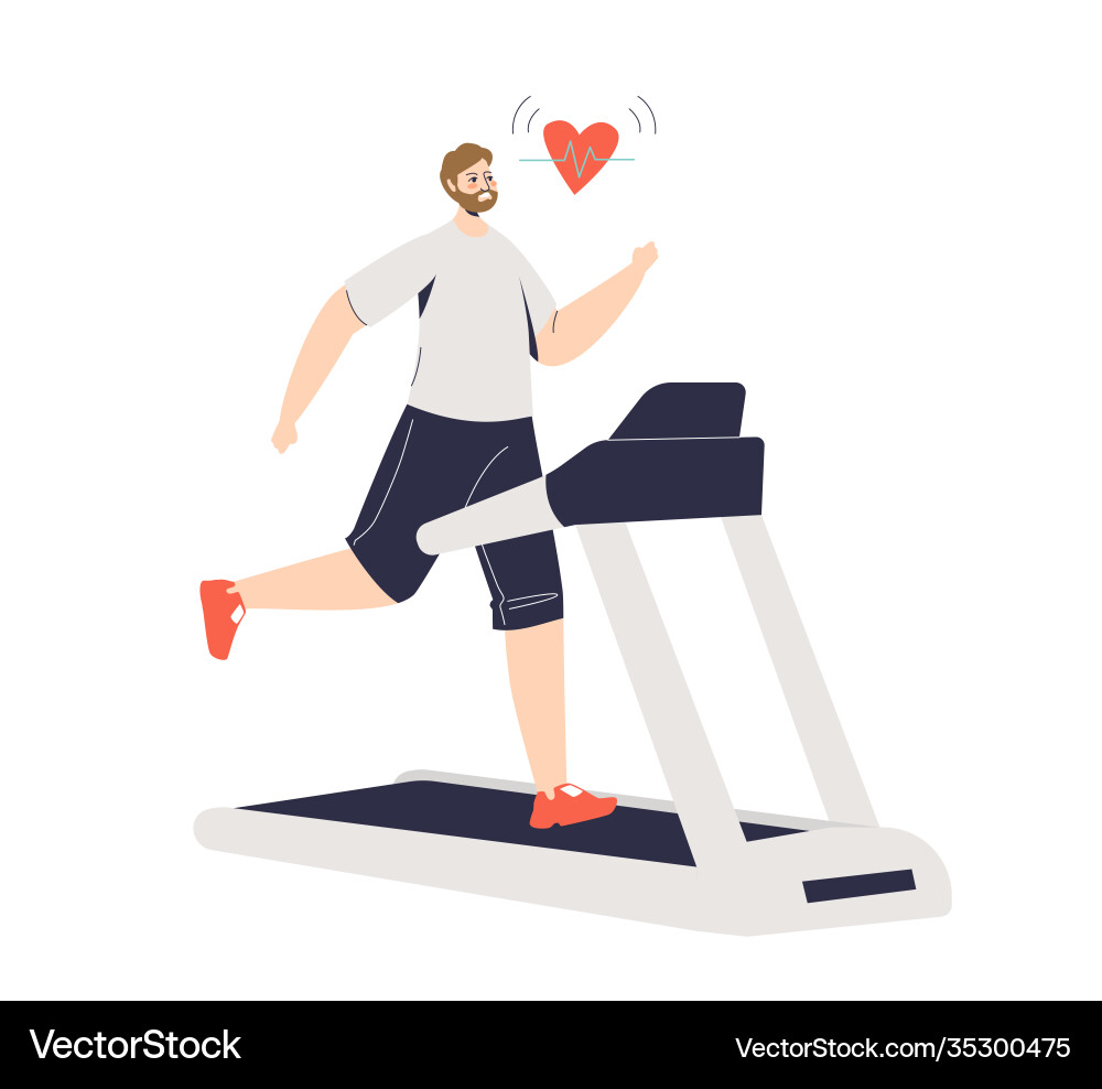 Man running on treadmill and measuring pulse Man running on treadmill and measuring pulse vector image