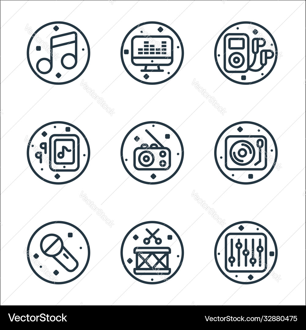 Music and sound line icons linear set quality Music and sound line icons linear set quality vector image