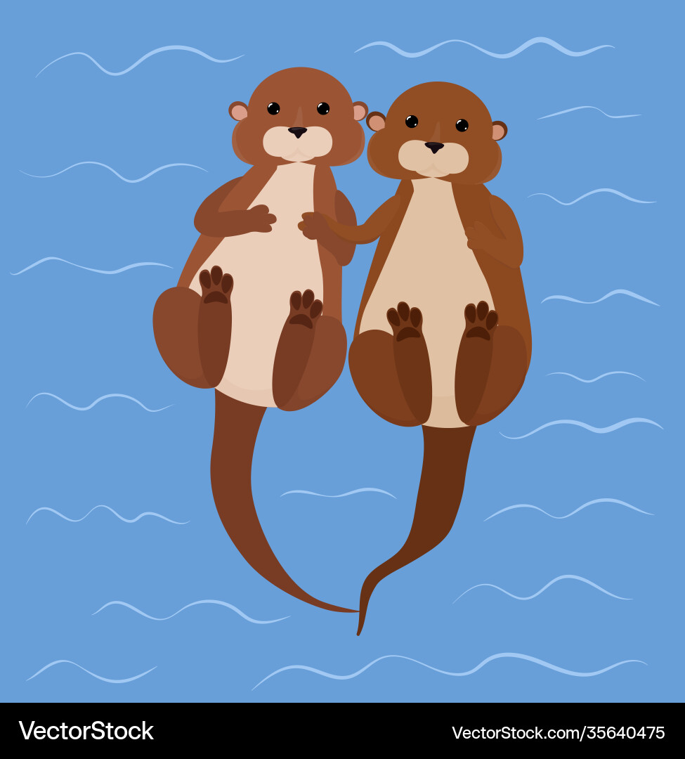 Otter Paar schwimmt mit Pfoten im blauen Fluss Otter Paar schwimmt mit Pfoten im blauen Fluss vektorbild