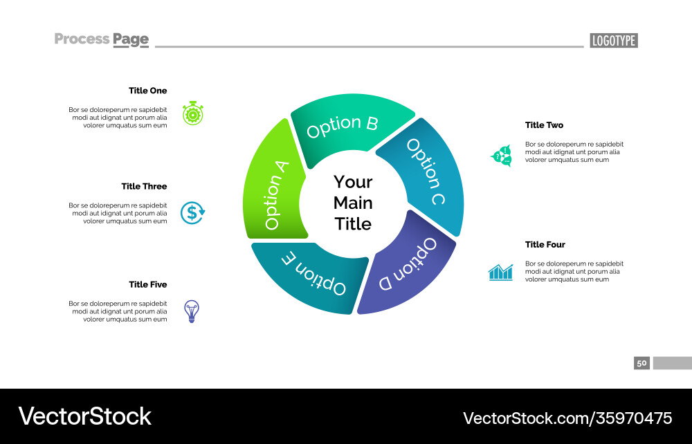 Pie chart with five elements template Vector Image