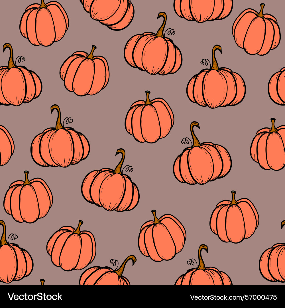 Seamless pattern with pumpkins on color background Vector Image