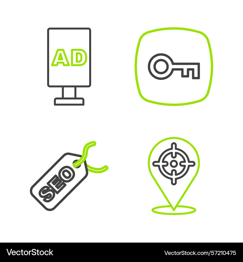 Set line target seo optimization key and icon Set line target seo optimization key and icon vector image