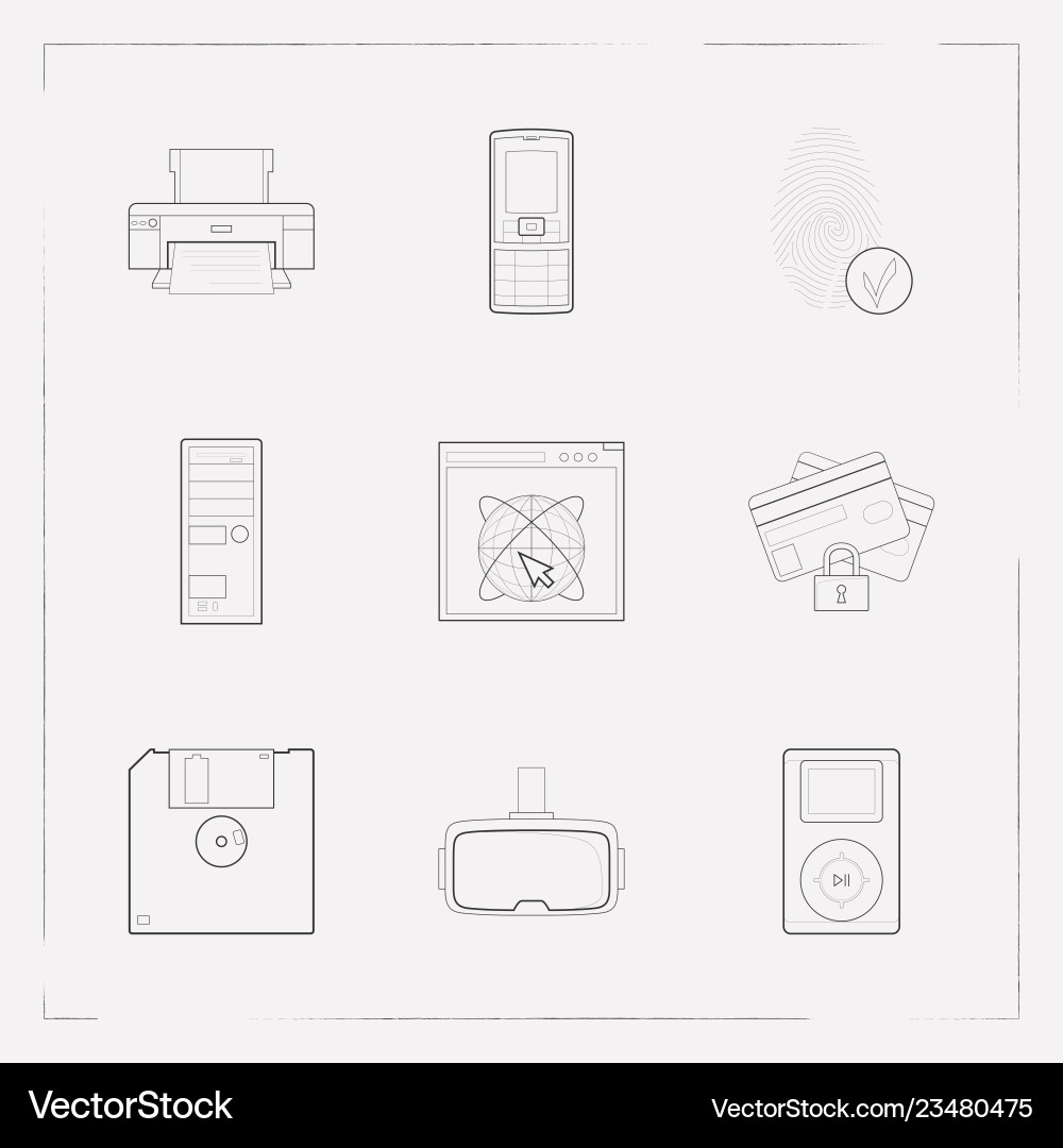 Set of tech icons line style symbols with 3d Set of tech icons line style symbols with 3d vector image
