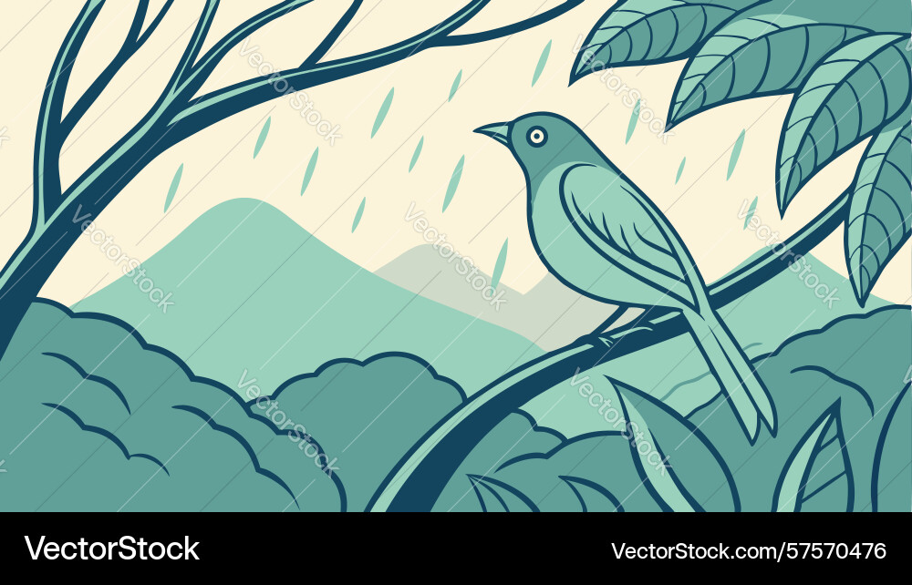 Bird on branch in rain design generative ai Vector Image