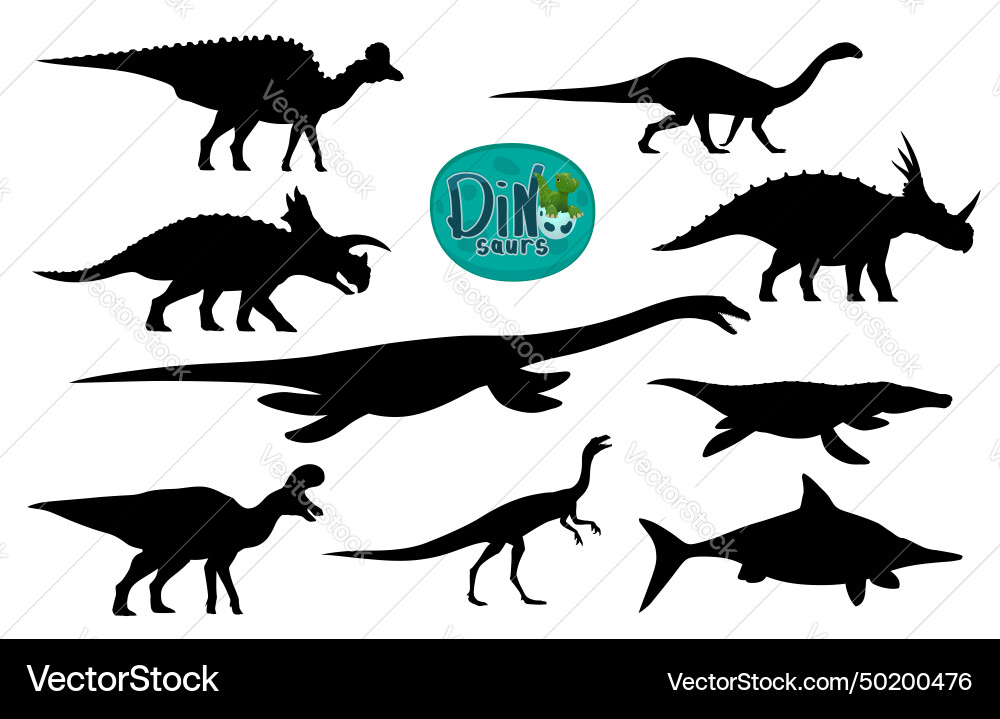 Cartoon dinosaurs cute characters silhouettes Cartoon dinosaurs cute characters silhouettes vector image