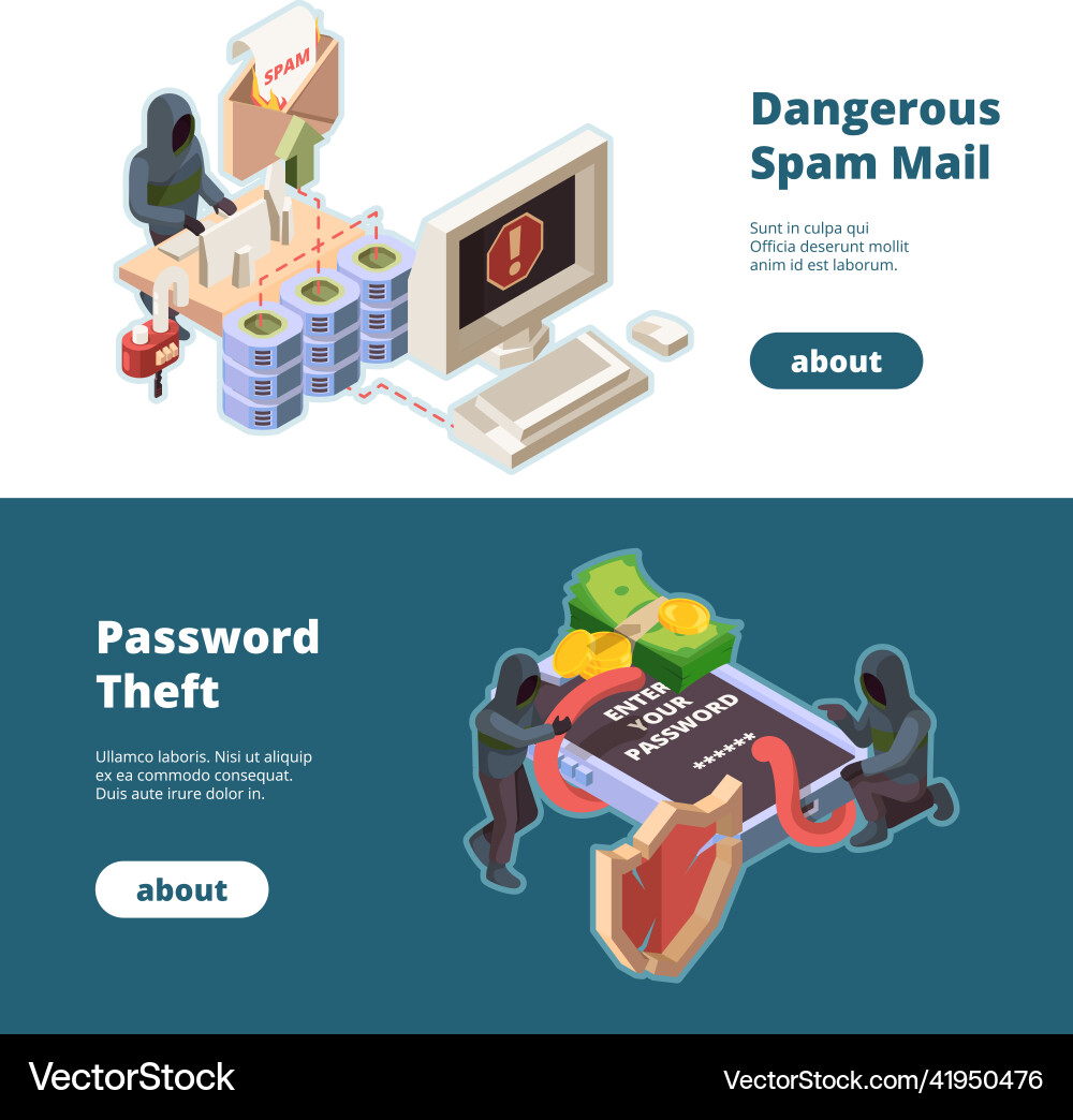 Cyber security banners hacker attack spam email Cyber security banners hacker attack spam email vector image