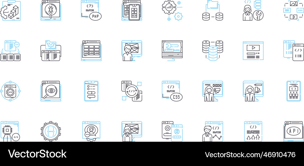 Developer linear icons set code debug build Developer linear icons set code debug build vector image