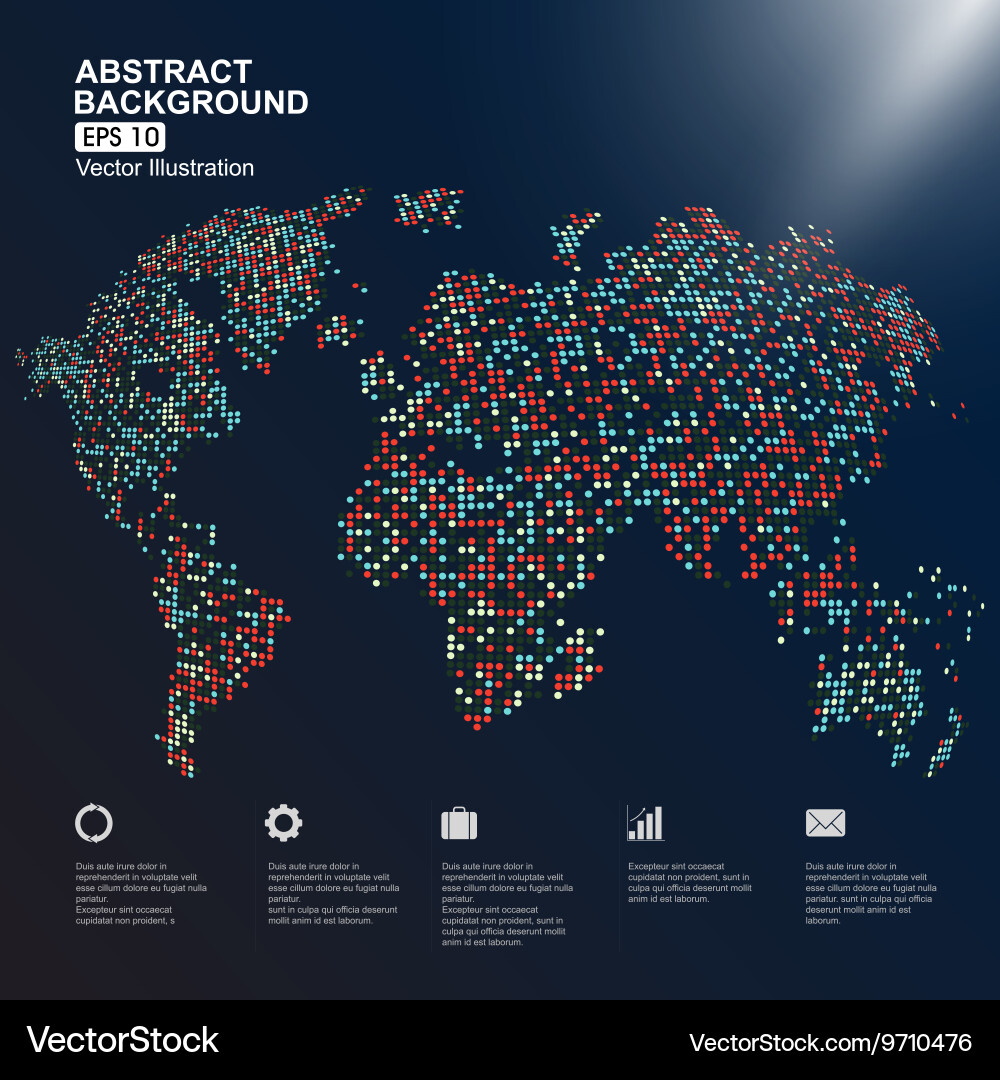 Dots colorful three-dimensional map of the world vector image