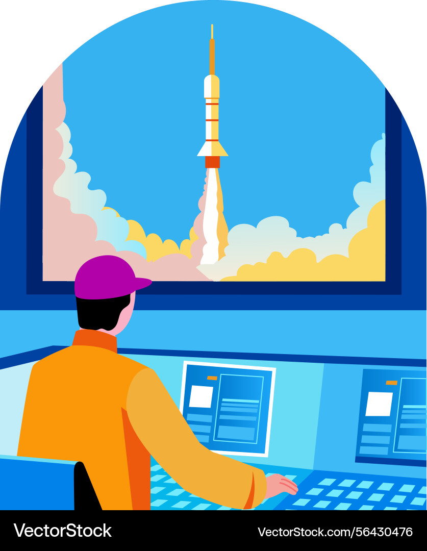 Flat showing an engineer monitoring Vector Image