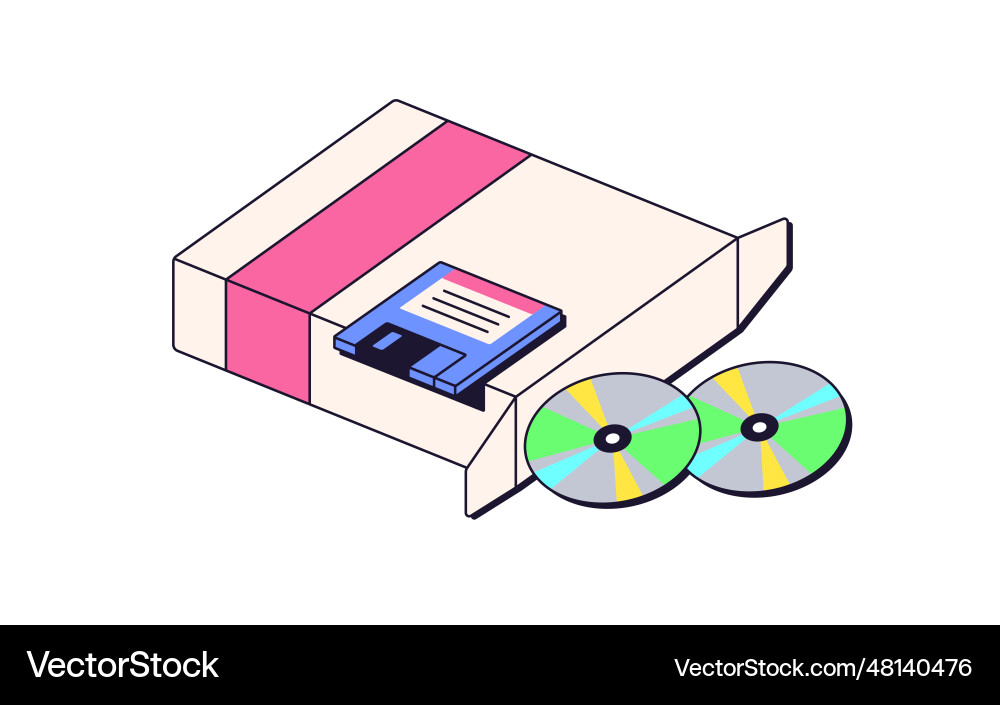 Floppy disk and discs in 90s retro style Floppy disk and discs in 90s retro style vector image