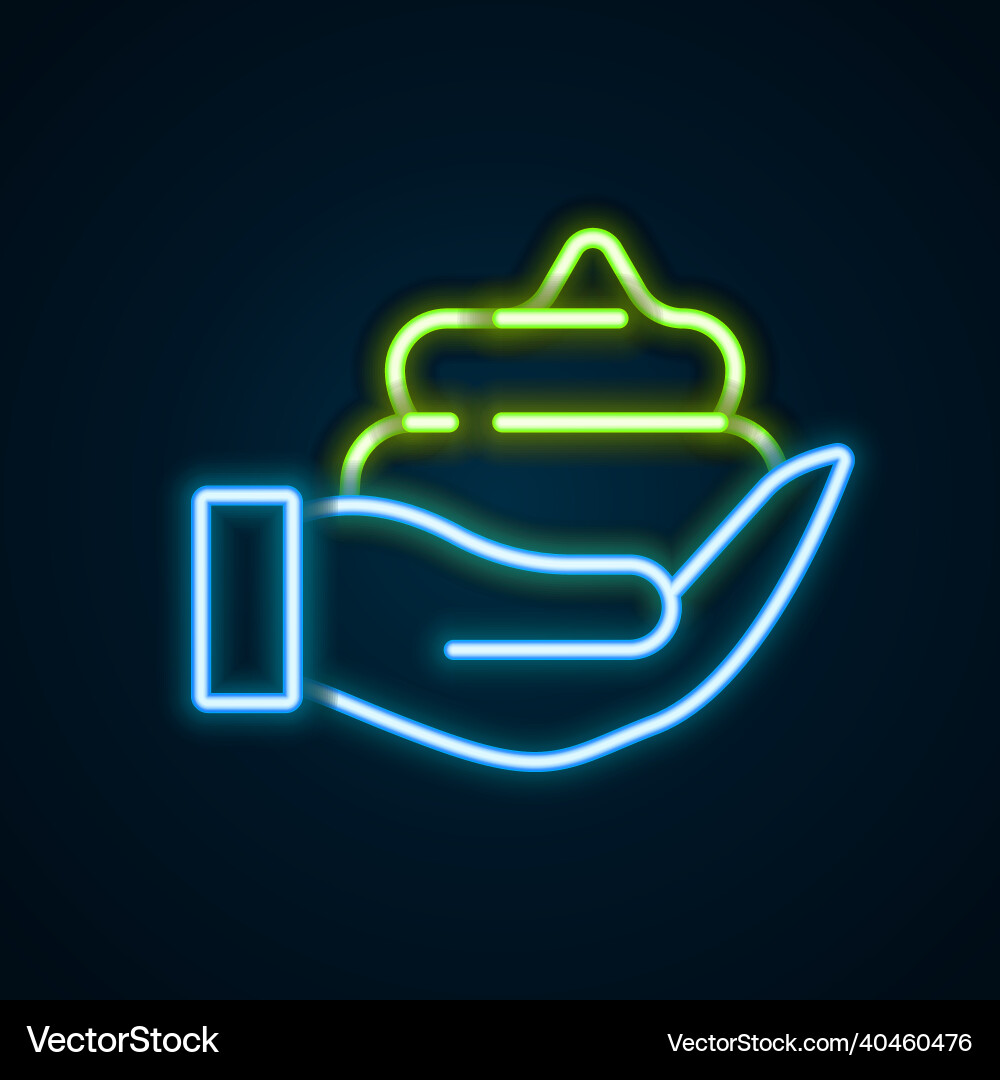 Glowing neon line shaving gel foam on hand icon Glowing neon line shaving gel foam on hand icon vector image