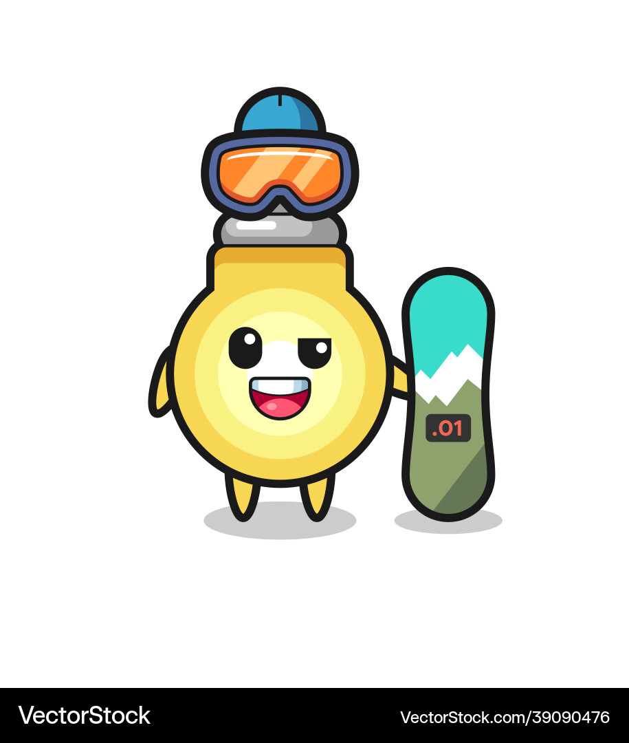 Light bulb character with snowboarding style Light bulb character with snowboarding style vector image