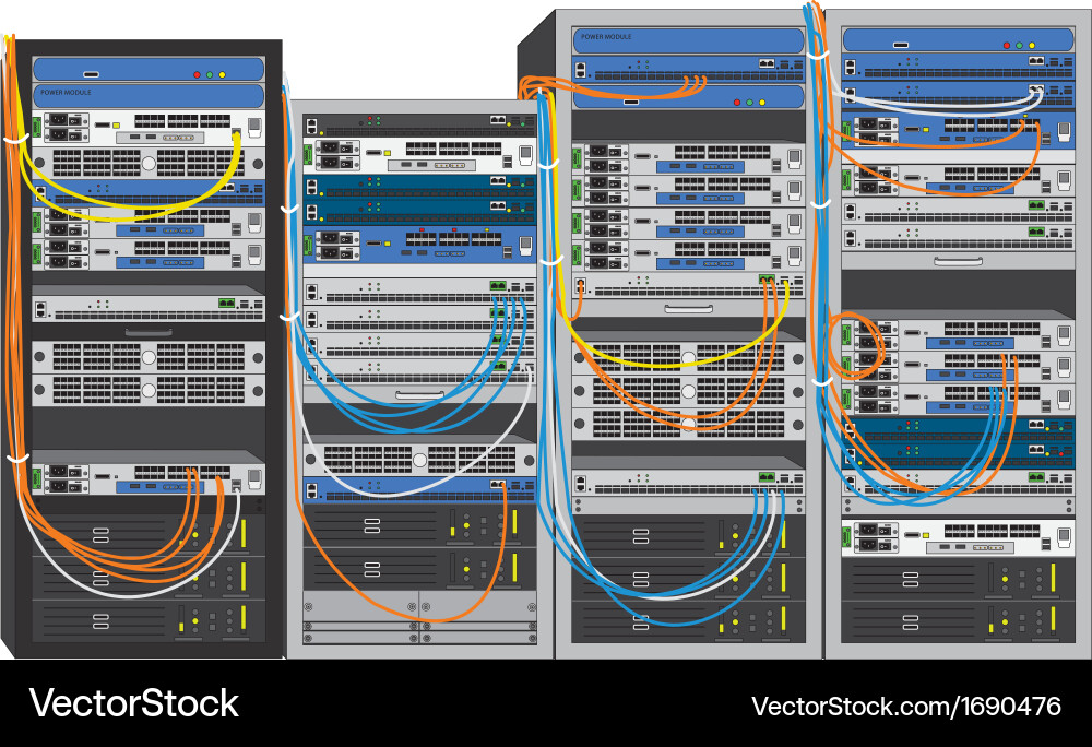 Multi-Server Data Center Rack System vector image