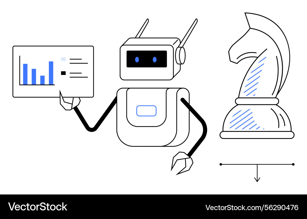 Robot analyzing data with strategic thinking Robot analyzing data with strategic thinking vector image
