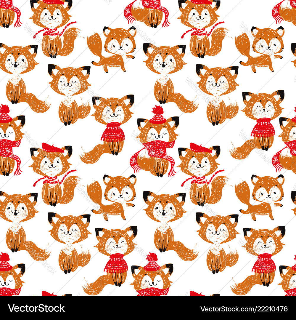 Seamless pattern with cute foxes in scarf and hat Seamless pattern with cute foxes in scarf and hat vector image