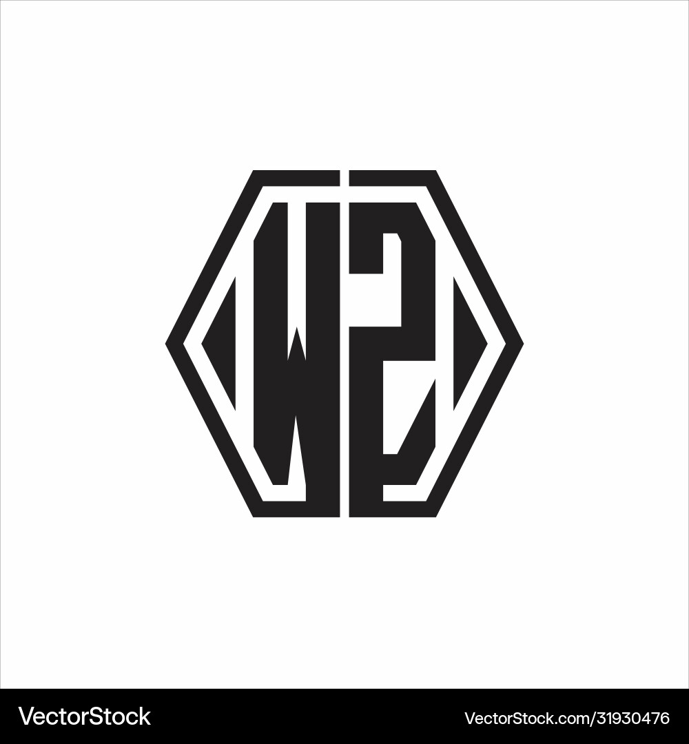 Wz logo monogram with hexagon line rounded design Vector Image