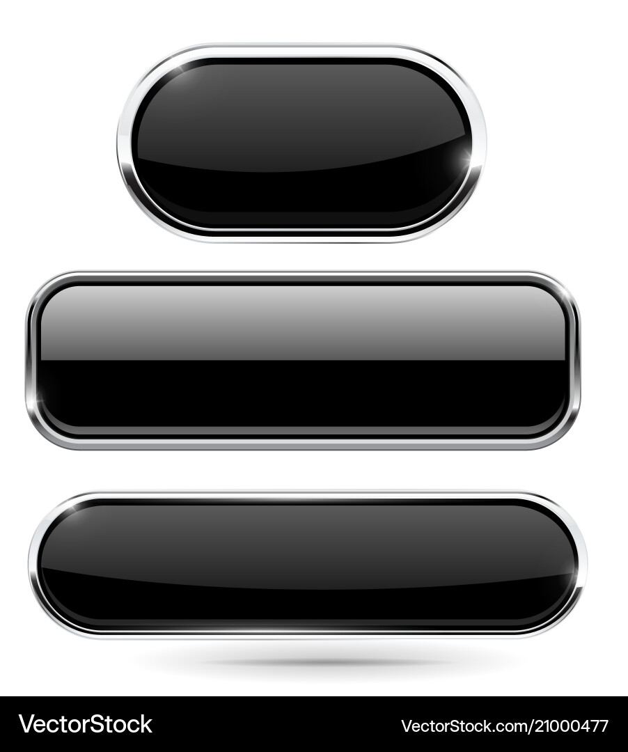 Black set of buttons with chrome frame Vector Image