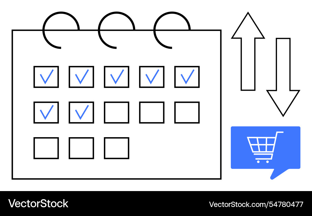 Calendar with checkmarks up and down arrows Calendar with checkmarks up and down arrows vector image