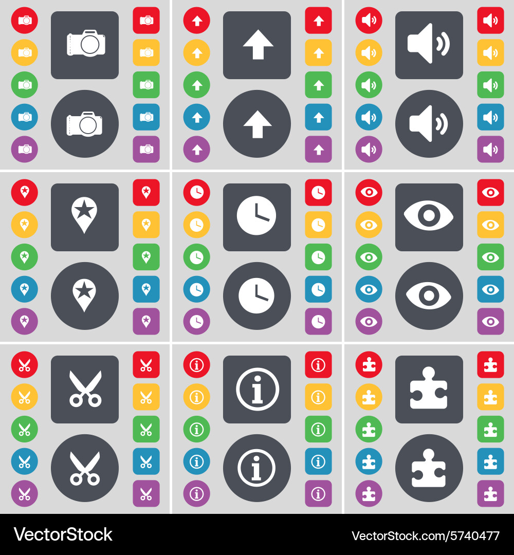 Camera arrow up sound checkpoint clock vision Vector Image