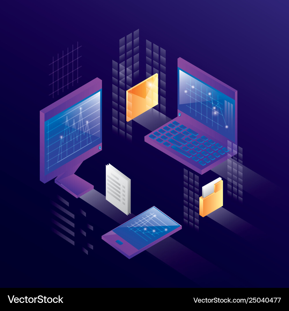 Computers with data center icons Vector Image