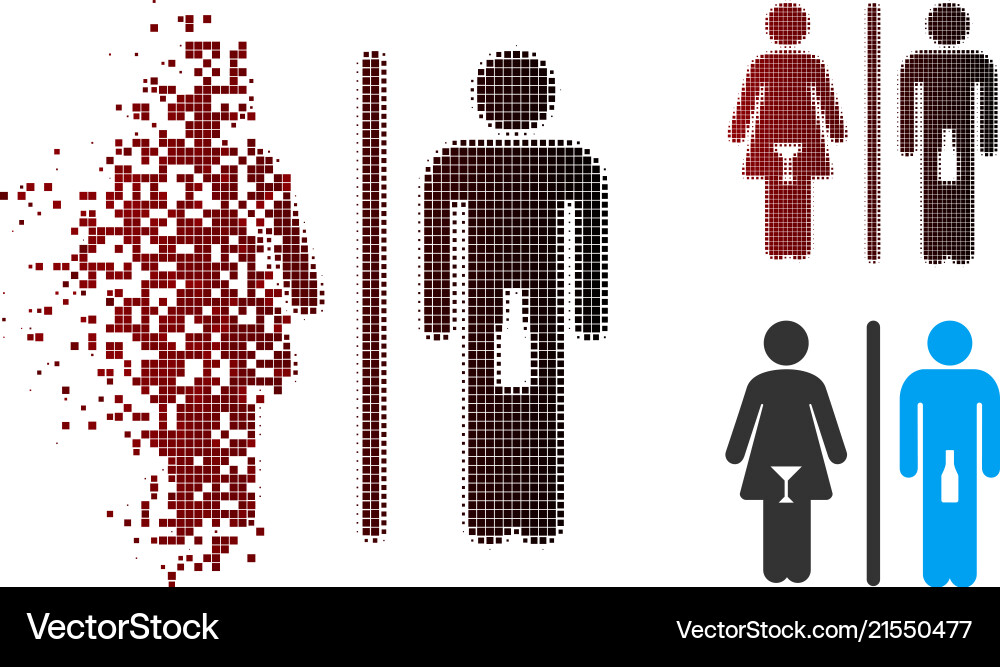 Decomposed pixel halftone wc persons icon Vector Image