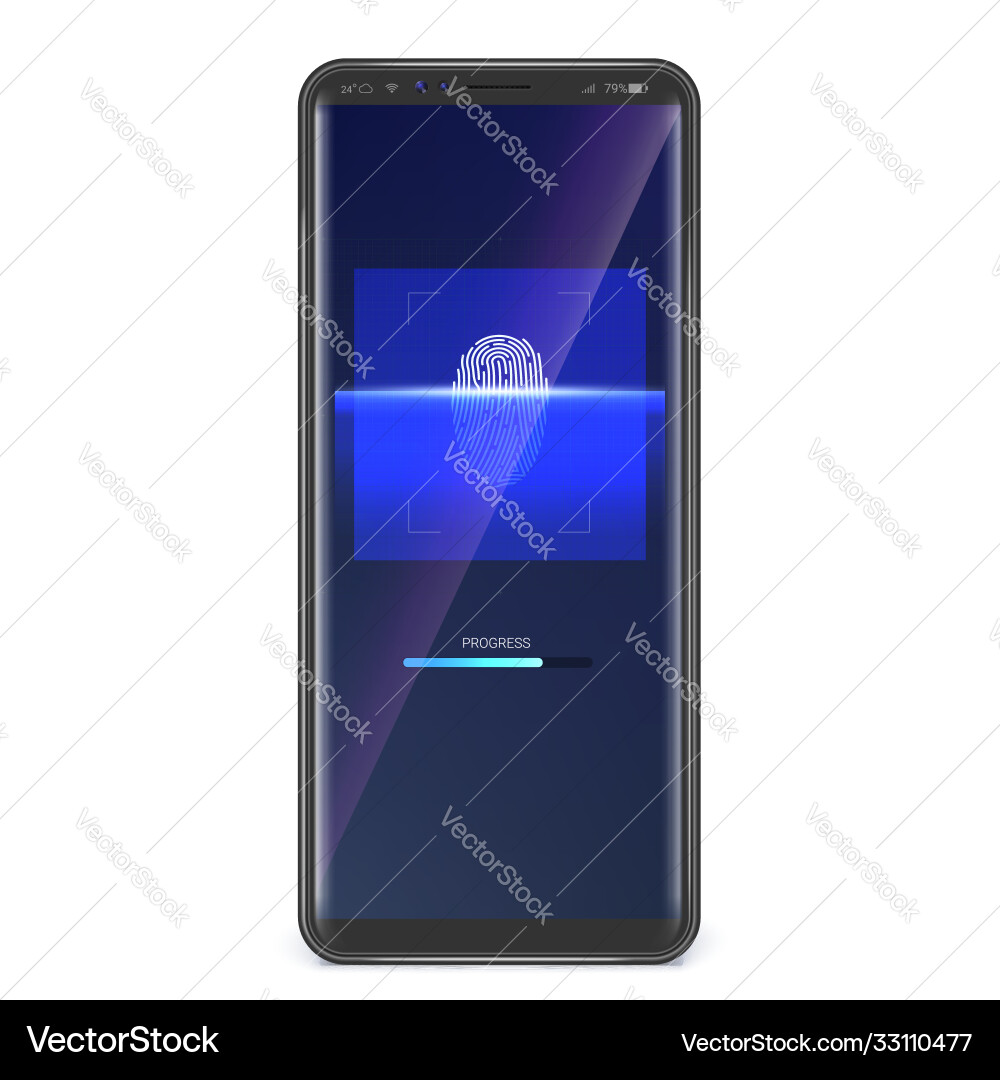 Fingerprint scan on smartphone screen concept Fingerprint scan on smartphone screen concept Vector Image
