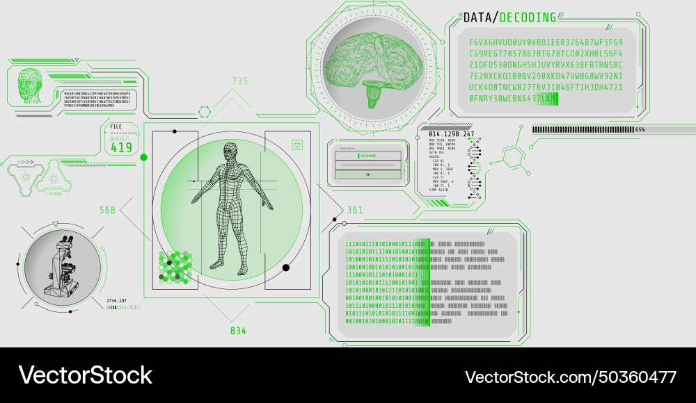 Futuristic brain research program interface vector image