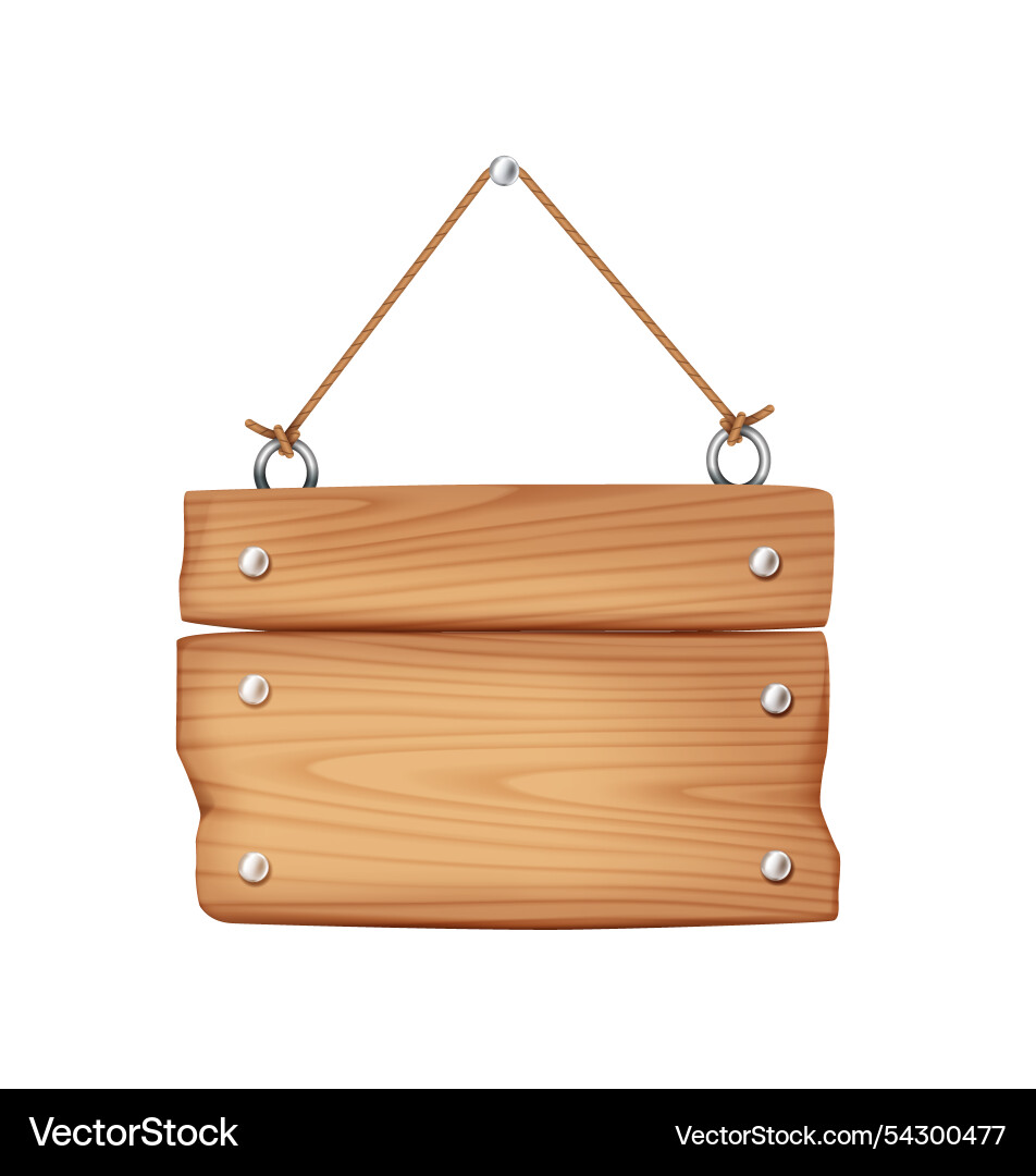 Hängendes Holzschild mit Metallnägeln Hängendes Holzschild mit Metallnägeln vektorbild
