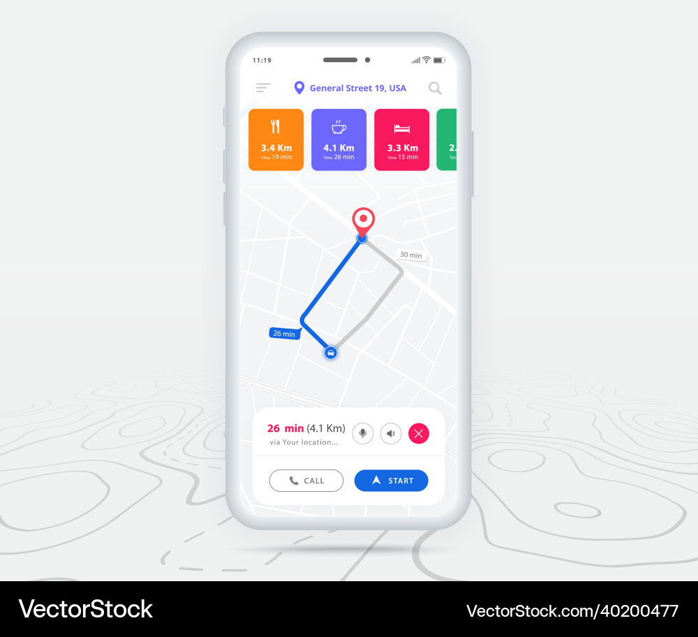 Map gps navigation ux ui concept smartphone Map gps navigation ux ui concept smartphone vector image
