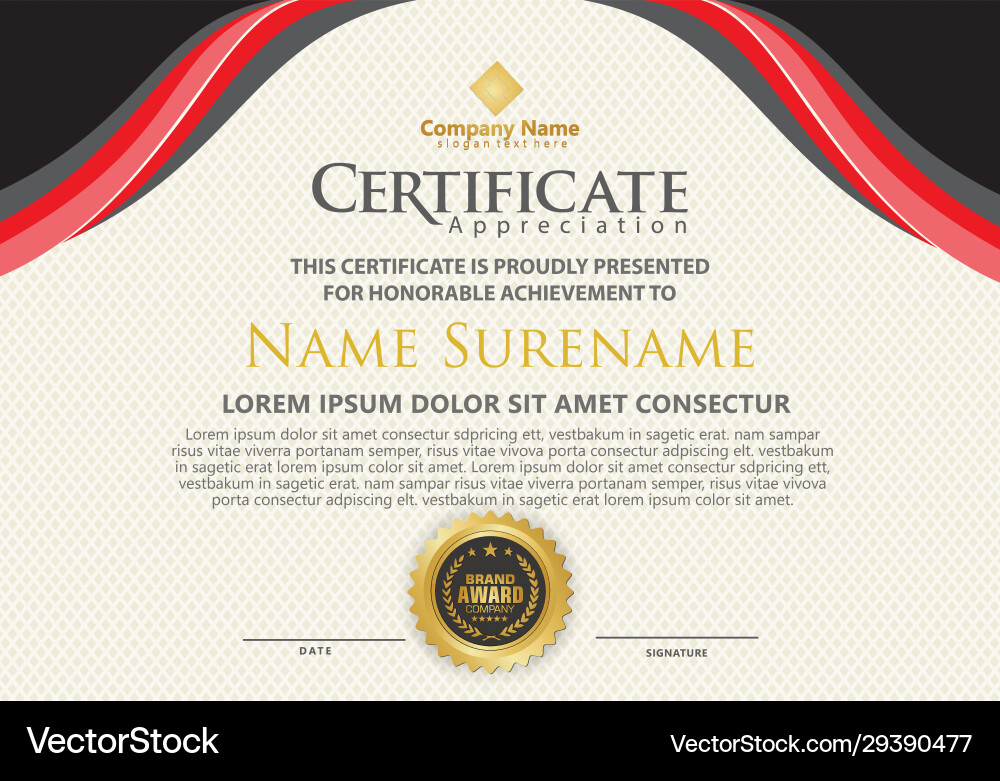 Modern certificate template with flow lines vector image