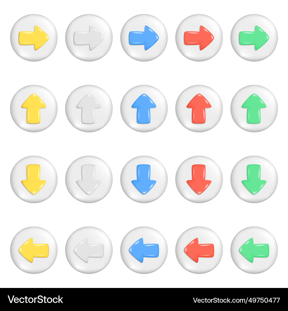 Realistic 3d colorful arrows on round button Realistic 3d colorful arrows on round button vector image