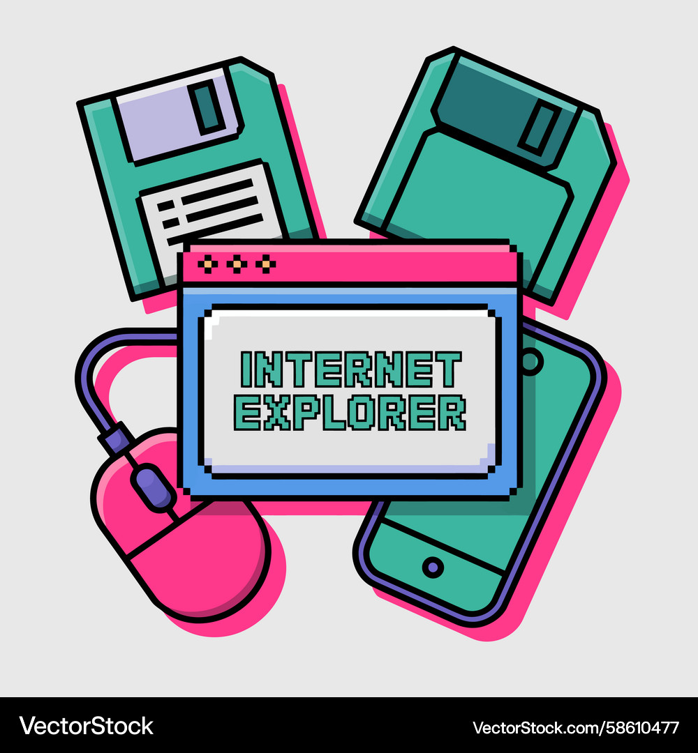 Retro technology icons floppy disks internet Vector Image