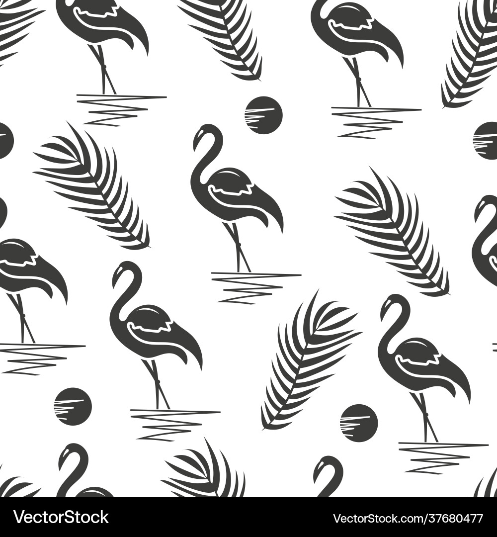Seamless pattern with flamingo palm branch Vector Image