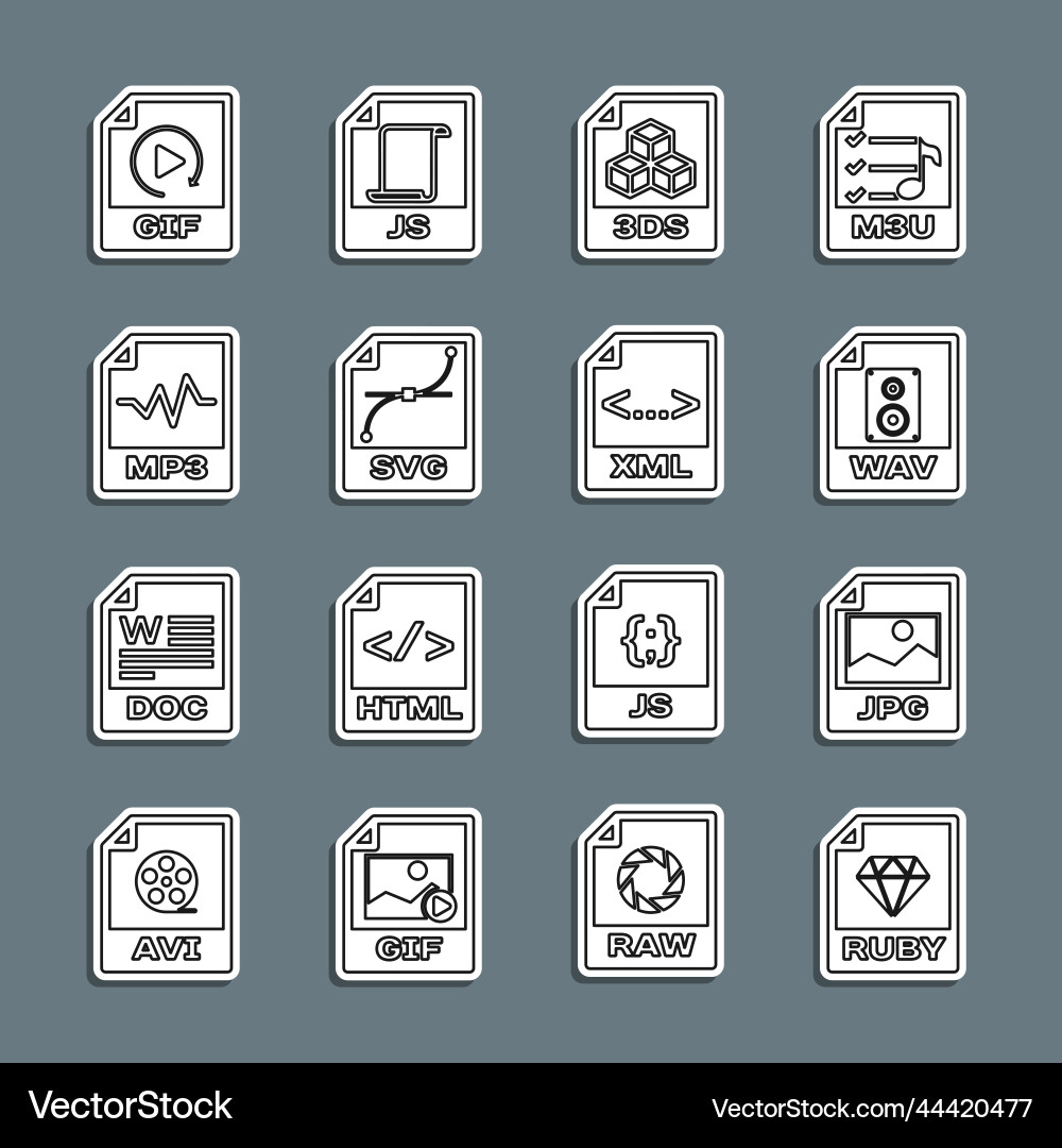 Set line ruby file document jpg wav 3ds svg Set line ruby file document jpg wav 3ds svg Vector Image