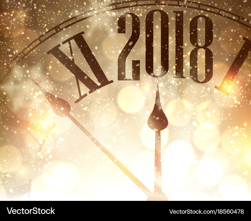 2018 new year background with clock Vector Image