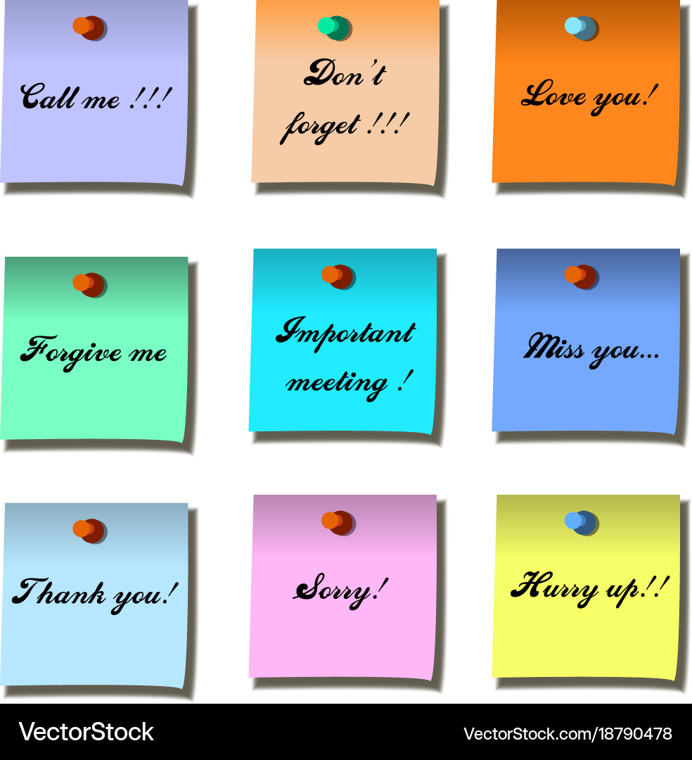 Colored set of sticky notes memo flat design Vector Image