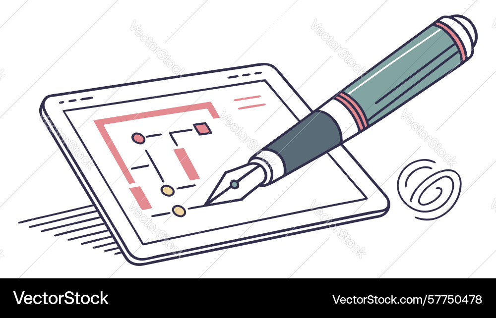Digital tablet with stylus for design blueprint vector image