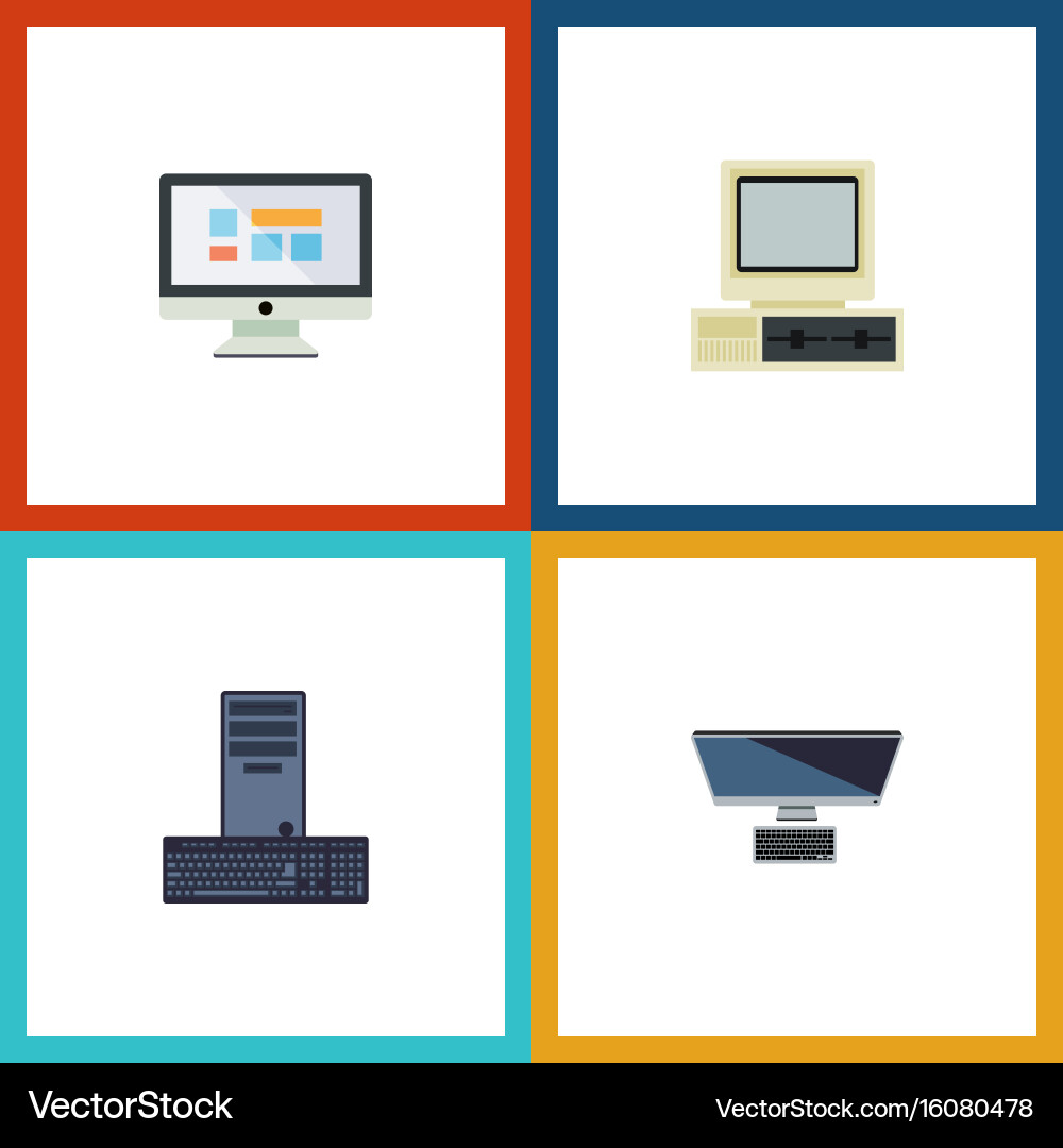 Flat icon laptop set of processor computer pc Vector Image