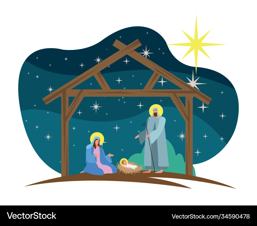 happy-merry-christmas-card-with-holy-family-vector-image