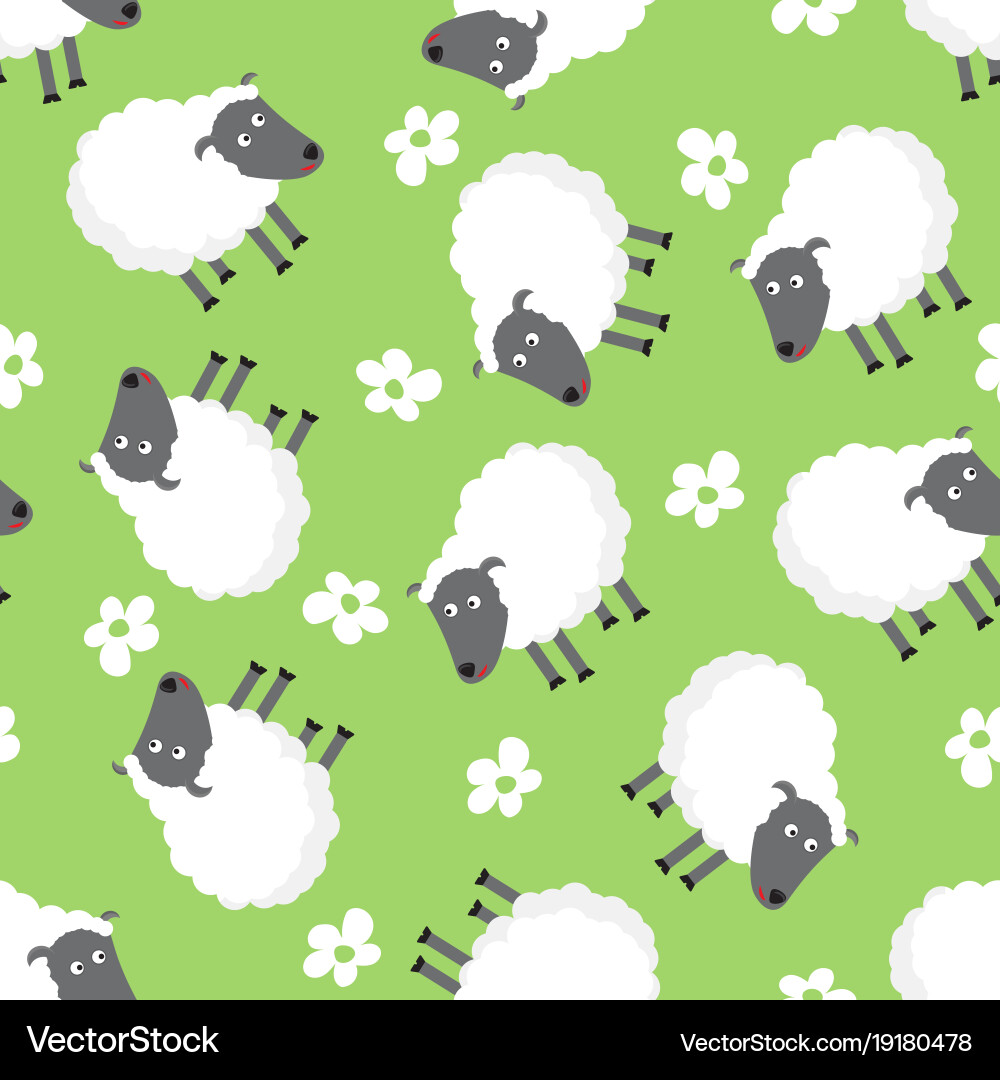 Seamless pattern with sheep and flowers Vector Image