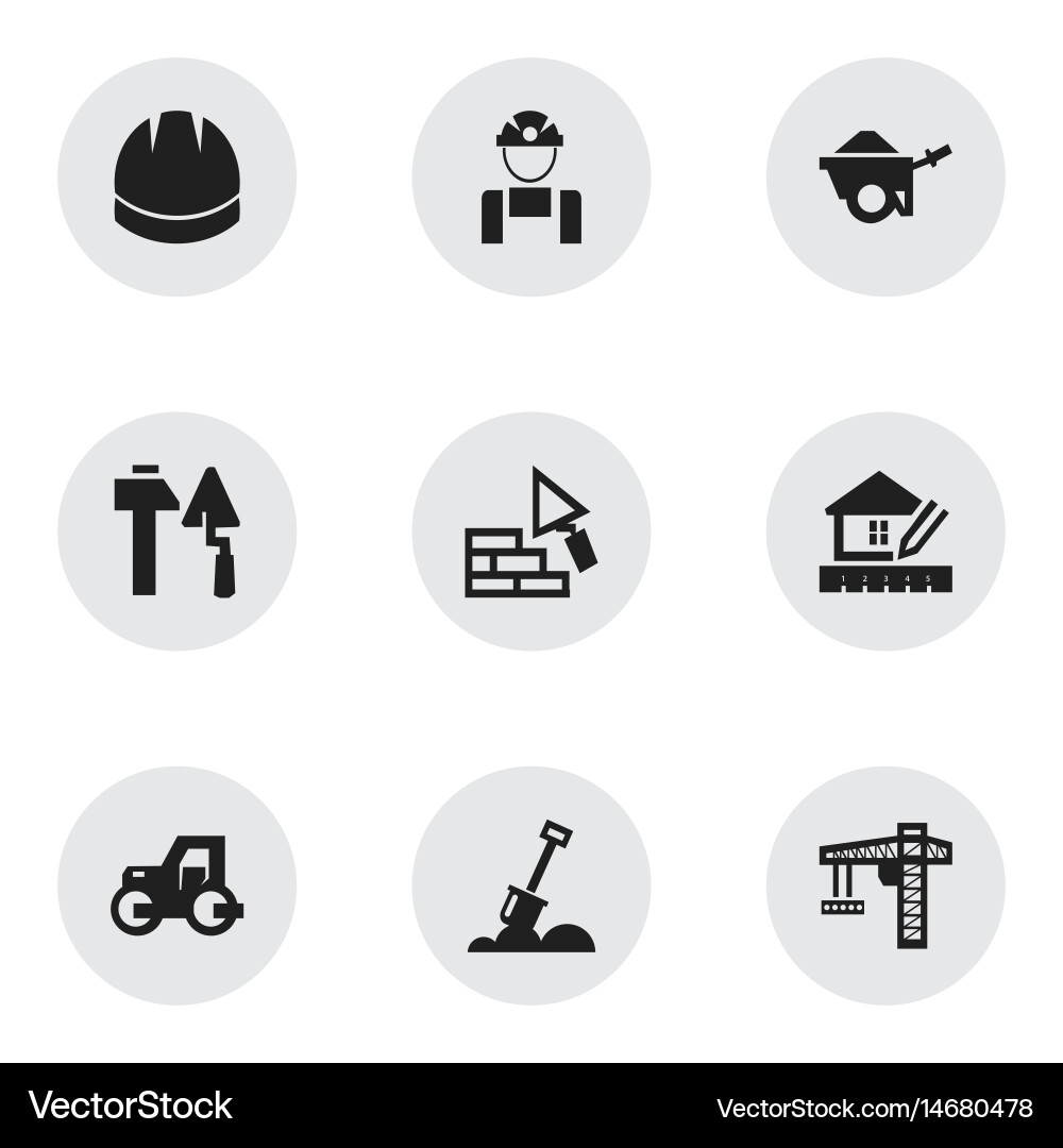 Set of 9 editable building icons includes symbols vector image