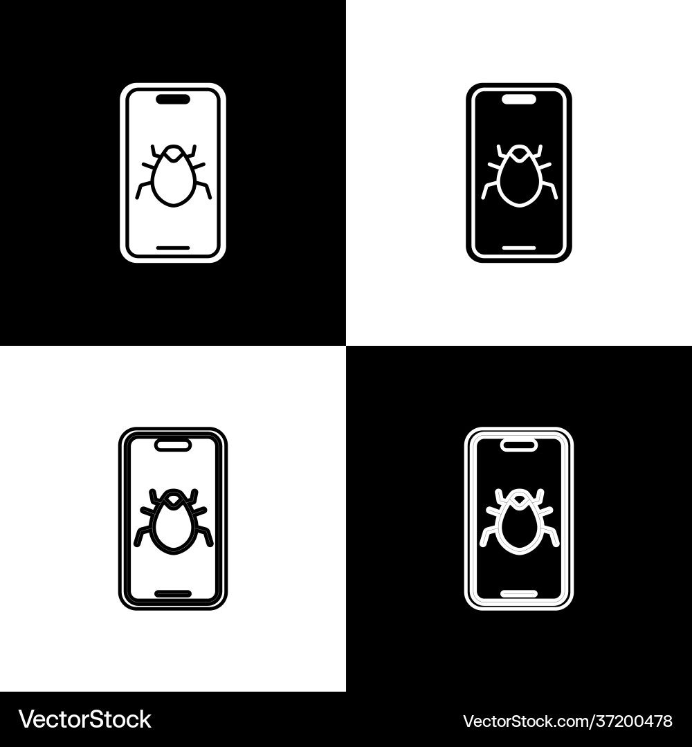 Set system bug on mobile icon isolated black Set system bug on mobile icon isolated black vector image