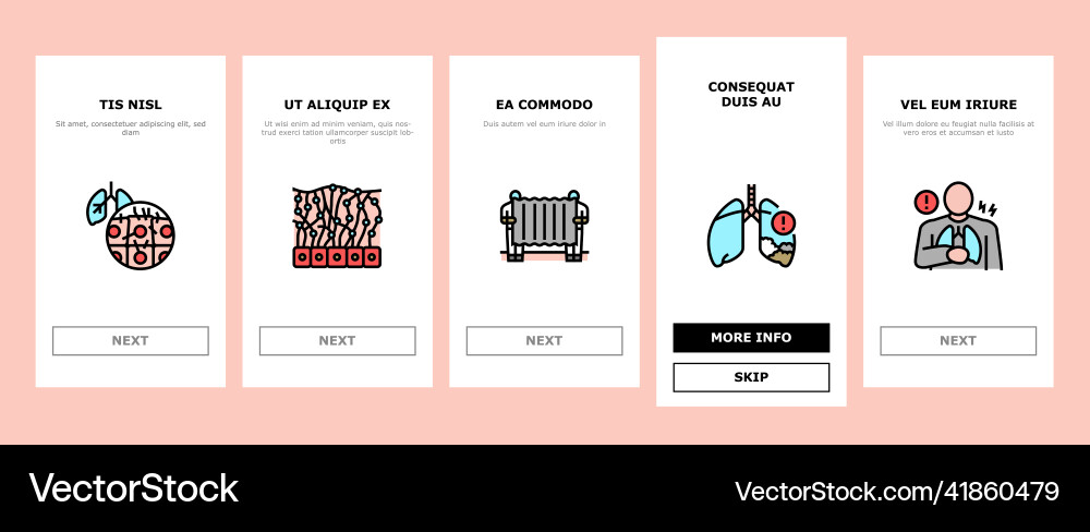 Asbestos material and problem onboarding icons set Vector Image