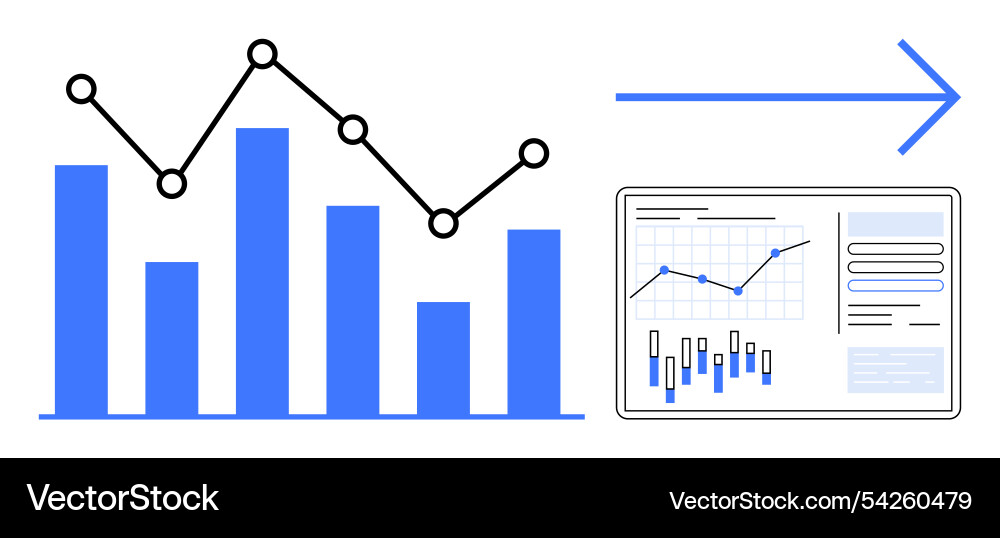 Business analytics display with bar and line Business analytics display with bar and line Vector Image