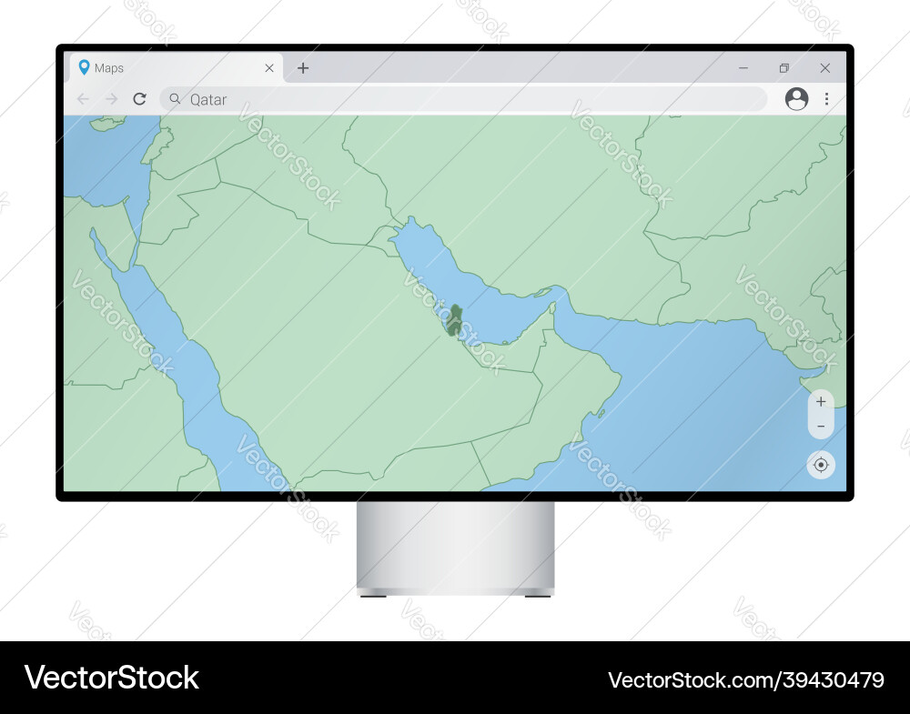 Computer monitor with map of qatar in browser Computer monitor with map of qatar in browser Vector Image