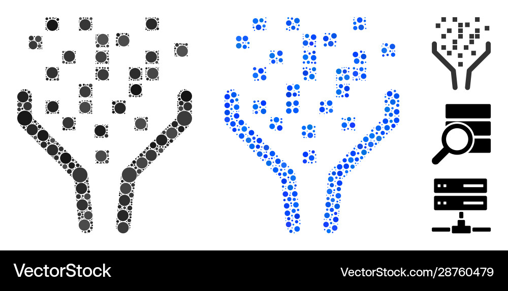 Data processing funnel mosaic icon round dots Data processing funnel mosaic icon round dots vector image