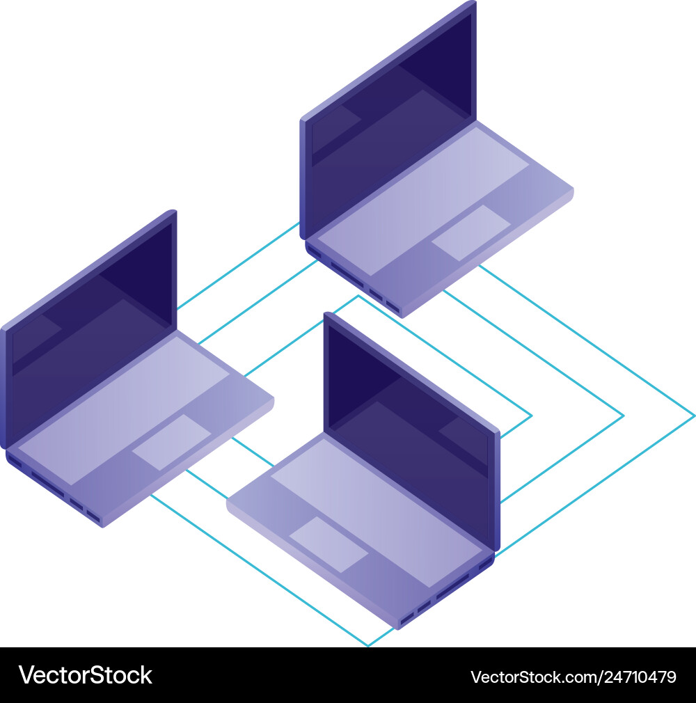 Laptops computers isometric with circuit Vector Image