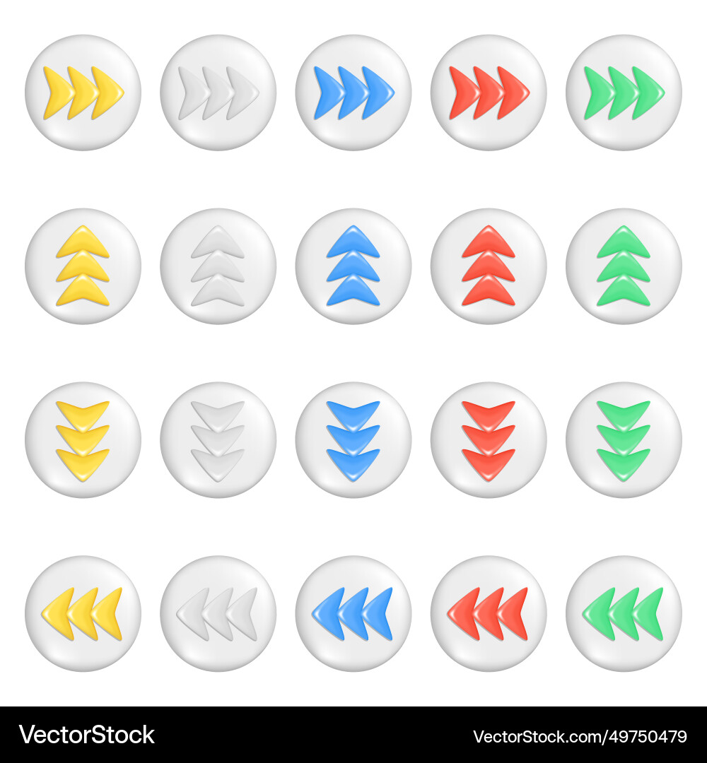 Realistic 3d colorful arrows on round button Realistic 3d colorful arrows on round button vector image