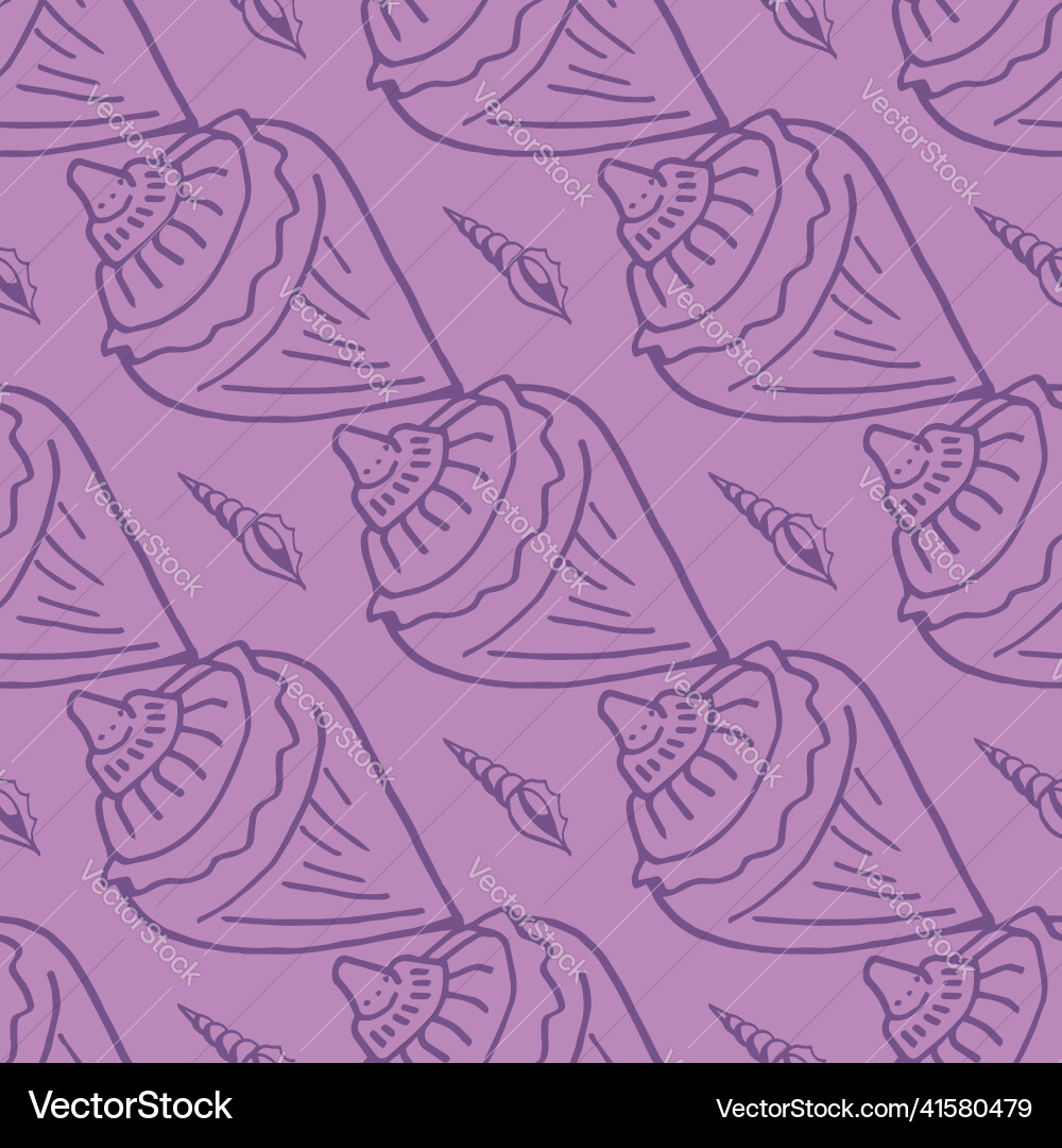 Seamless pattern with violet sea shells on light Vector Image